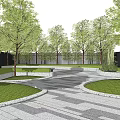Park Landscape Design With Paved Walkway Lush Lawns And Green Trees