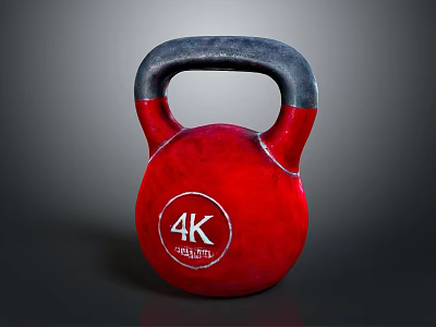 Red Kettlebell With Gray Handle And 4K Fitness Logo For Fitness Training 3d model