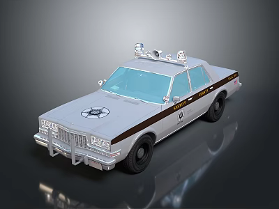 Classic Silver Police Car With Roof Lights Front Badge And Side Stripes 3d model