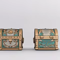 Vintage Ornate Treasure Chests With Gold And Turquoise Carvings And Metal Details