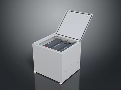 Durable White Equipment Enclosure with Open Lid and Internal Black Electronic Modules 3d model