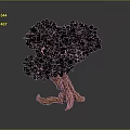 Artistic 3D Decorative Tree with Orange Curved Roots and Dark Green Leaves
