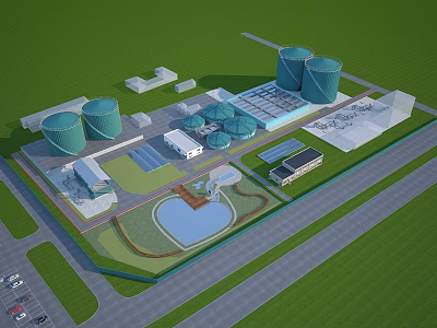 Industrial Plant Layout With Large Storage Tanks Buildings And Supporting Infrastructure 3d model