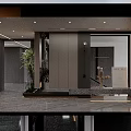 Modern Luxury Entryway Side Cabinet For Home Foyer With Decorative Plants And Marble Accents