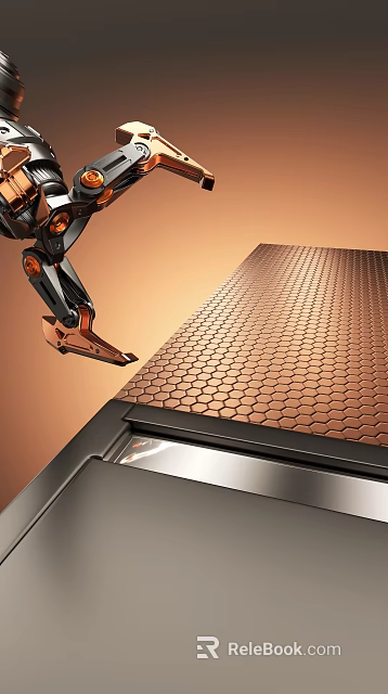 Robotic Arm Working On Hexagonal Textured Metal Surface Plate 3d model 
