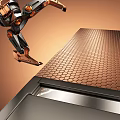 Robotic Arm Working On Hexagonal Textured Metal Surface Plate