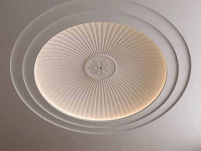 Elegant Modern Ceiling With Circular Radiating Stripes Central Ornament And Soft Lighting 3d model