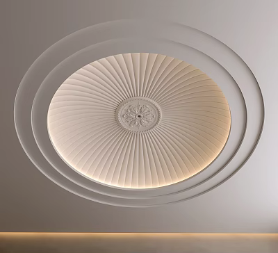 Elegant Modern Ceiling With Circular Radiating Stripes Central Ornament And Soft Lighting 3d model