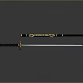 Traditional Japanese Katana Sword with Black Handle Golden Decorations and Silver Blade