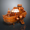 Vintage Steampunk Copper Colored Water Vehicle with Dome Pipes and Ladder Details