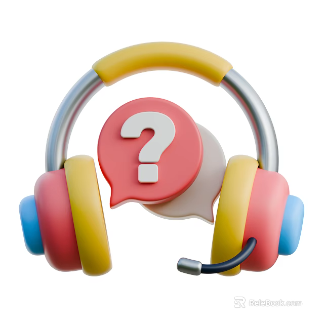 Colorful Headphones With Red Question Mark And Speech Bubbles On Earmuffs 3d model 