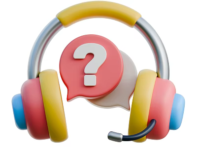 Colorful Headphones With Red Question Mark And Speech Bubbles On Earmuffs 3d model