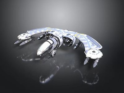 Futuristic Sci Fi Mechanical Drone With Multiple Metallic Arms And Glossy Surface 3d model