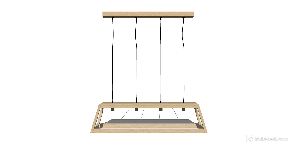 Modern Rectangular Wooden Frame Chandelier With Multiple Hanging Cords And LED Light Panel 3d model 