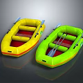 Yellow And Green Inflatable Boats With Paddles And Red Seats Design