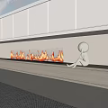 Modern Fireplace With Flames White Cabinets And Small Figure In Interior Design 3d model