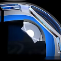 Modern Sports Broadcast Studio With Large Screen And Blue Design