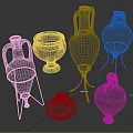 Decorative Potted Plants in Various Shaped Ceramic Vases on Metal Stands