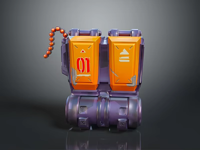 Game Movie Character Prop Orange Containers With Red 01 Marking Triangle Symbol And Purple Base 3d model