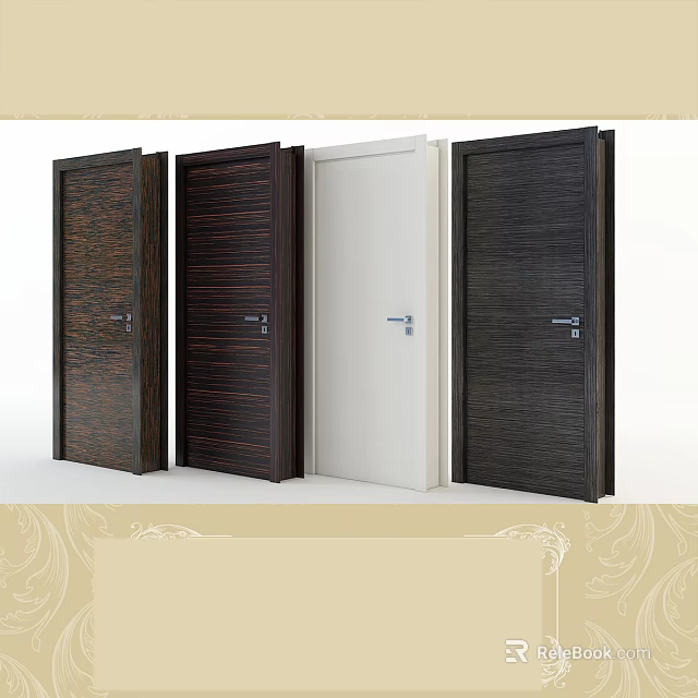 Modern Hinged Doors With Various Wood Grain And Solid Color Designs For Home Interior 3d model 