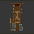 Wooden Tower Scene Component With Stone Base And Decorative Wooden Beams