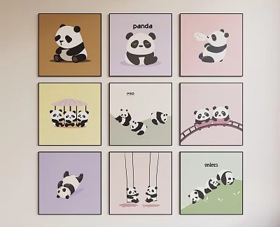 Cute Panda Animal Paintings With Various Poses Like Sitting Swinging And Rolling 3d model