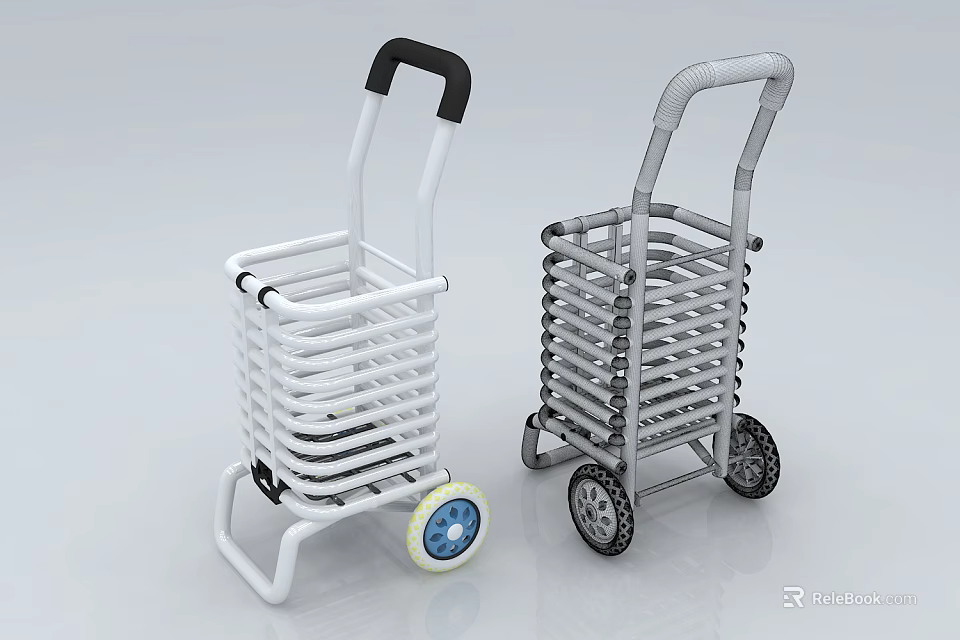 Two Different Shopping Carts With White Gray Frames Black Gray Handles And Wheels 3d model 