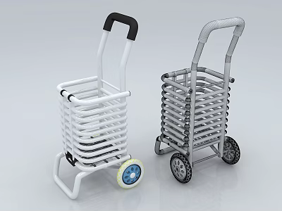 Two Different Shopping Carts With White Gray Frames Black Gray Handles And Wheels 3d model