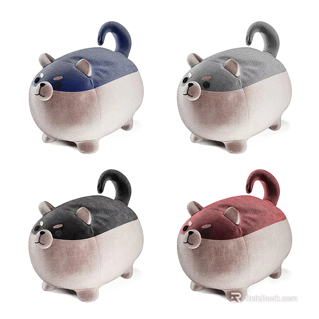 Plush Dog Shaped Ottoman Stools In Multiple Colors For Home Seating 3d model 