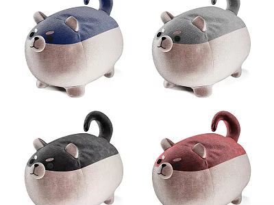 Plush Dog Shaped Ottoman Stools In Multiple Colors For Home Seating 3d model