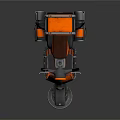 Orange Futuristic Motorcycle With Sushi Delivery Box Blue Accent Lights And Glossy Surface Reflection