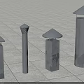 Various Architectural Chimney Structures With Different Roof Designs On Tiled Floor