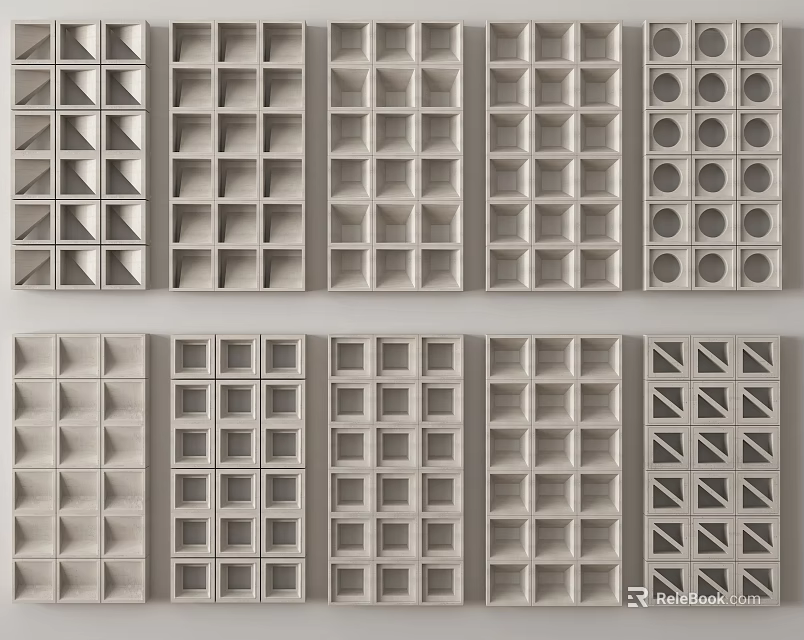 Modern Decorative Wall Panels With Various Geometric Patterns Square Triangular Circular Cutouts 3d model