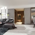 Modern Open Concept Living And Dining Room Interior With Sofa Coffee Table And Dining Chairs