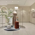 Modern Minimalist Clothing Store Interior With Mannequins Dresses Plants And Decorative Items