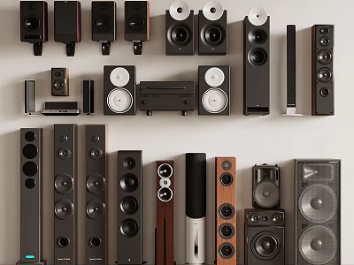 Diverse Home Audio Speakers With Various Designs Sizes And Sound Systems 3d model