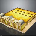 Grand Classical Architecture Model With Yellow Roof White Arched Structures And Columns 3d model