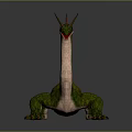 Green Fantasy Dragon Character With Red Spikes Long Neck And Scaled Body 3D Render