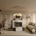 Elegant Living Room Interior With Fireplace Chandelier Sofa And Decorative Elements 3d model