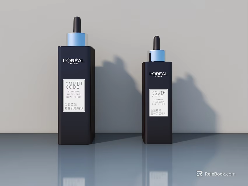 L'Oreal Facial Serum Products With Black Bottles And Blue Caps 3d model 