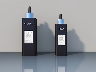 L'Oreal Facial Serum Products With Black Bottles And Blue Caps 3d model