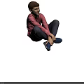 Boy Sitting on Light Floor in Pink Striped Shirt Gray Pants with Hands on Feet
