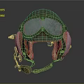 Vintage Green Pilot Helmet With Leather Ear Cups And Aviator Goggles