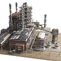Industrial Refinery Building Complex With Tall Towers Chimneys Pipes And Storage Tanks