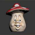 Cute Food Mushroom with Red Cap White Spots Smiling Face Round Eyes and Curved Mouth