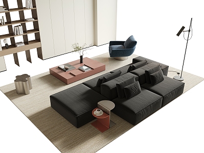 Modern Sofa Coffee Table Combination Multi-Person Sofa Combination Sofa Module Sofa Coffee Table Leisure Chair Floor Lamp Side Table Background Wall Decorative Cabinet 3d model