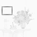 Decorative Ornament Set With Black Swan Wall Art White Flower Vase On Marble Countertop