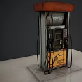 Vintage Industrial Equipment Fuel Dispenser With Fuel Nozzles And Yellow Advertisement