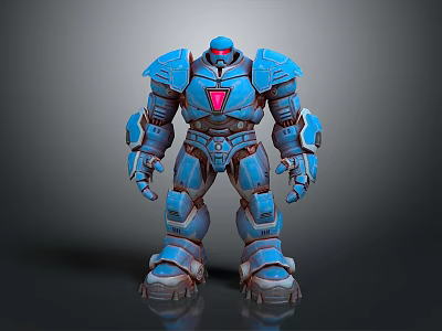 Blue Mech Warrior Robot With Heavy Armor Red Eyes And Chest Emblem 3D Render 3d model