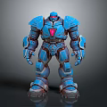 Blue Mech Warrior Robot With Heavy Armor Red Eyes And Chest Emblem 3D Render